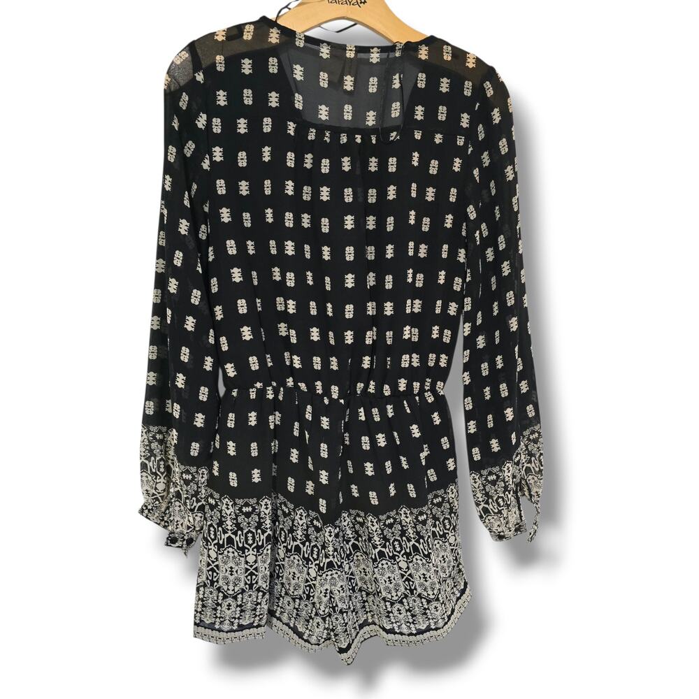 Japna Women’s Black Boho Long Sleeve Romper with Tassel Tie Waist – Size Medium - Picture 4 of 7
